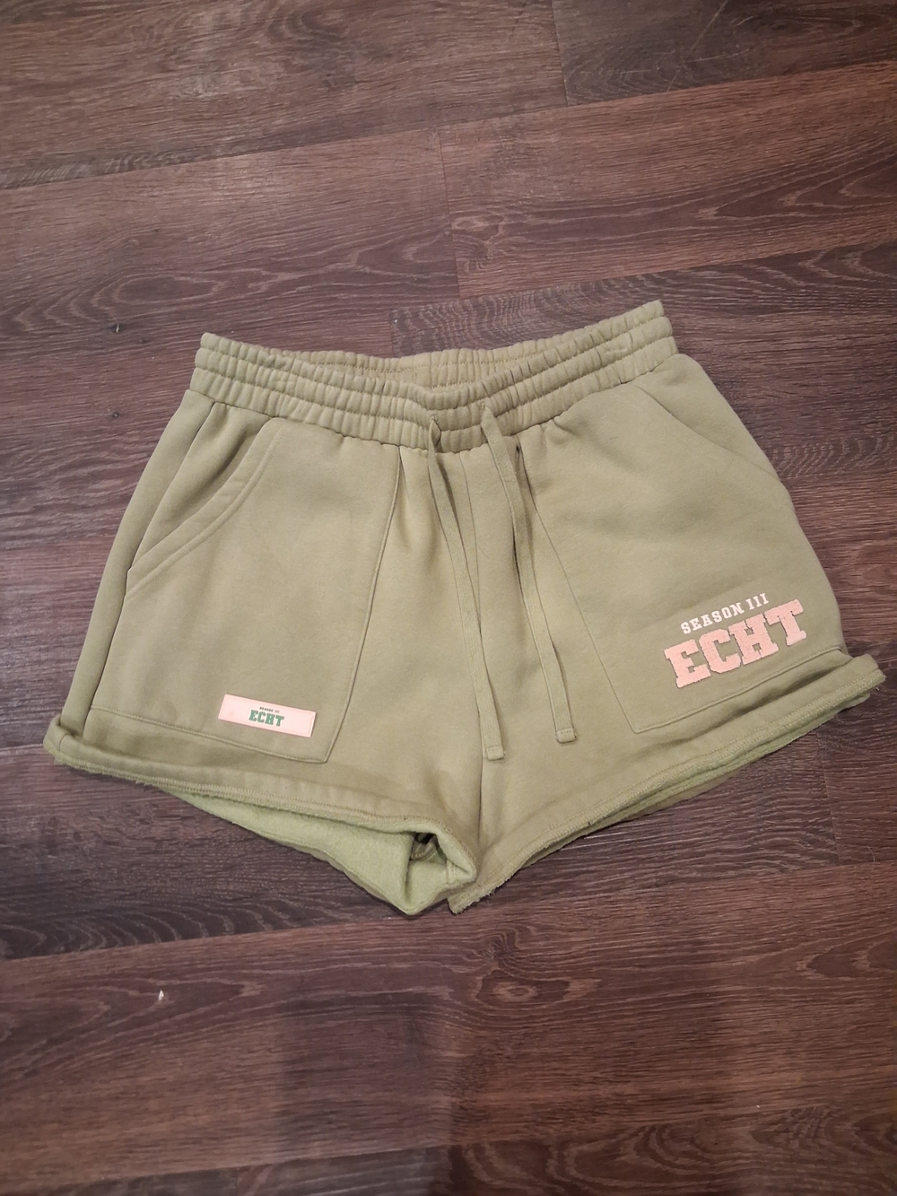 ECHT Olive Green Athletic Lounge Shorts with Pink Logo